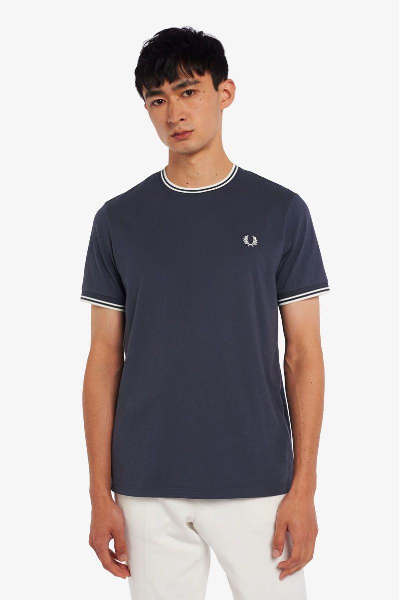 Deep Grey Fred Perry Twin Tipped Men\'s T Shirts | PH 1795BEXC